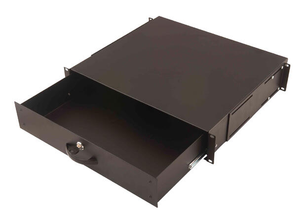 Lande 19" Skuff m/lås 2U D400mm | Opp til 50kg last | Svart 